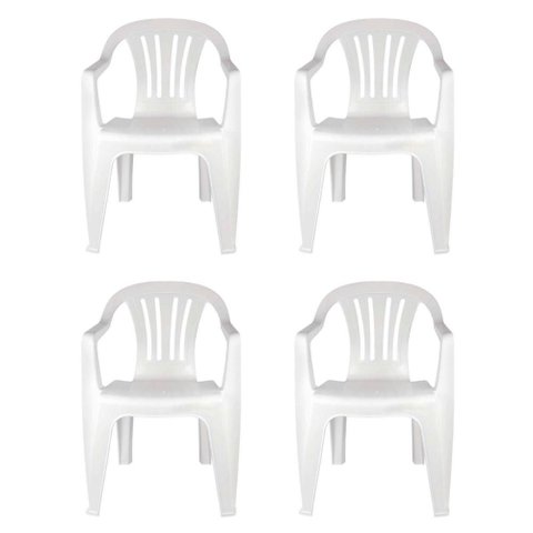 Kit 4 Cadeiras Poltrona Plástica Empilhavel Reforçada Branca 182kg Mor