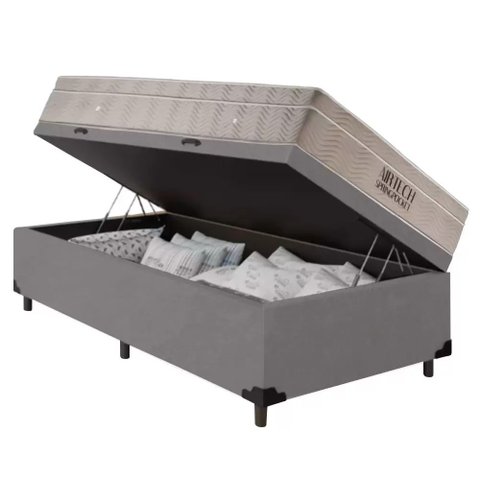 Cama Box Baú Solteiro Molas Ensacadas Airtech Springpocket 88x188 Cinza - Ortobom