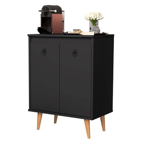 Buffet / Balcão Dr Estilo Retrô com Pés em Madeira Maciça 2 Portas Cor Preto Jm