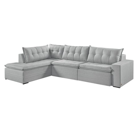Sofá Retratil com Chaise Esquerda Titan 7 Lugares 3,56m Tecido Linho