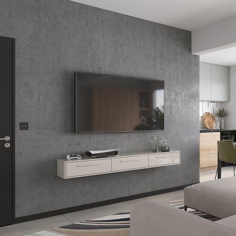 Rack Suspenso Grécia 1.80 Cm Sala de Estar/quarto - Lukaliam Móveis - Off White Perolizado