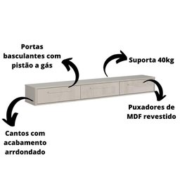 Rack Suspenso Grécia 1.80 Cm Sala de Estar/quarto - Lukaliam Móveis - Off White Perolizado - 4