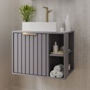 Ver imagem 1 de Gabinete para Banheiro 60cm com 1 Porta 2 Nichos e Cuba de Sobrepor Noruega Cinza/Platina