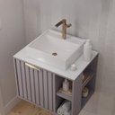 Ver imagem 5 de Gabinete para Banheiro 60cm com 1 Porta 2 Nichos e Cuba de Sobrepor Noruega Cinza/Platina