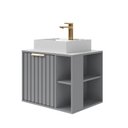 Ver imagem 2 de Gabinete para Banheiro 60cm com 1 Porta 2 Nichos e Cuba de Sobrepor Noruega Cinza/Platina