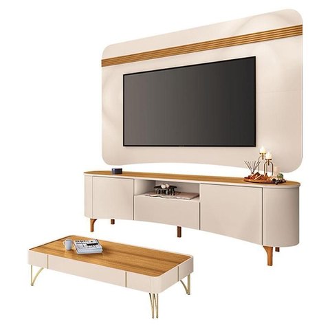 Rack Bancada Elara e Painel Armony com Mesa de Centro Cadenza Off White Cinamomo - Hb Móveis