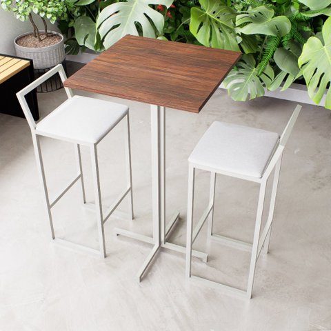 Conjunto Mesa Alta Bar Bistrô Quadrada Imbuia 2 Banquetas Confort Estofado White Don Castro