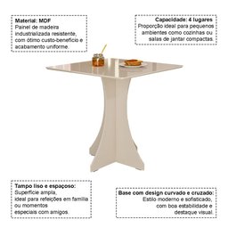 Mesa de Jantar Quadrada Lara 4 Lugares 70x70 Base em X em Mdf - Off White - 3