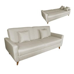 Sofá Cama 3 Lugares Agata Linho Bege Reclinável - Larbelle - 1