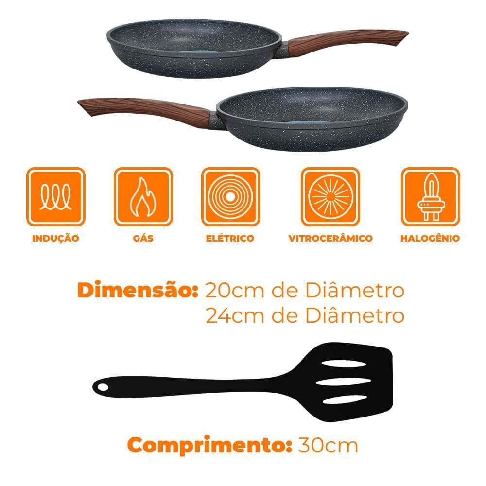 Frigideiras de Indução Antiaderente Cerâmica com Utensílio Cinza 3 Peças - Lehaví - 3