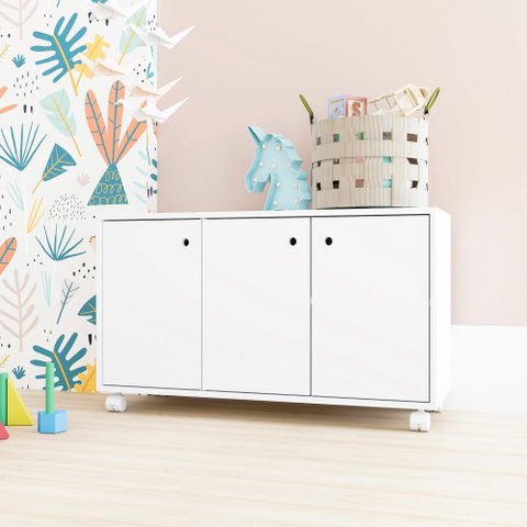 Cômoda Infantil 3 Portas 1 Prateleira Branco