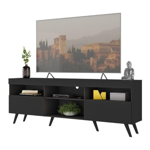 Rack Tv até 65 Polegadas com Pés Retrô Multimóveis Mp1091 Preto Preto