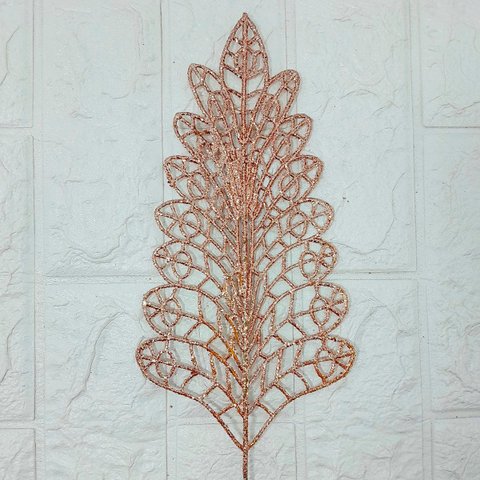 Folhas Flores Árvore Natal Gliter Rose Gold 40cm Kit 8pçs