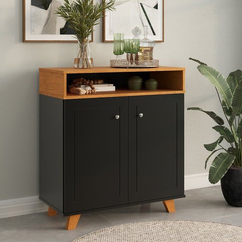 Aparador Balcão Buffet Star 2 Portas Yescasa Preto/Marrom