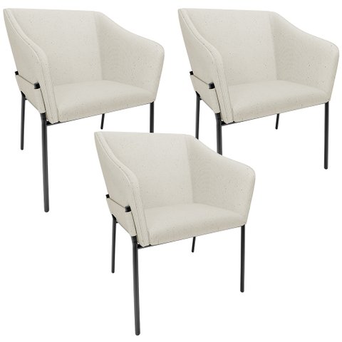 Kit 3 Cadeiras para Sala de Jantar Estar Living Olívia L02 Linho Champagne - Lyam Decor