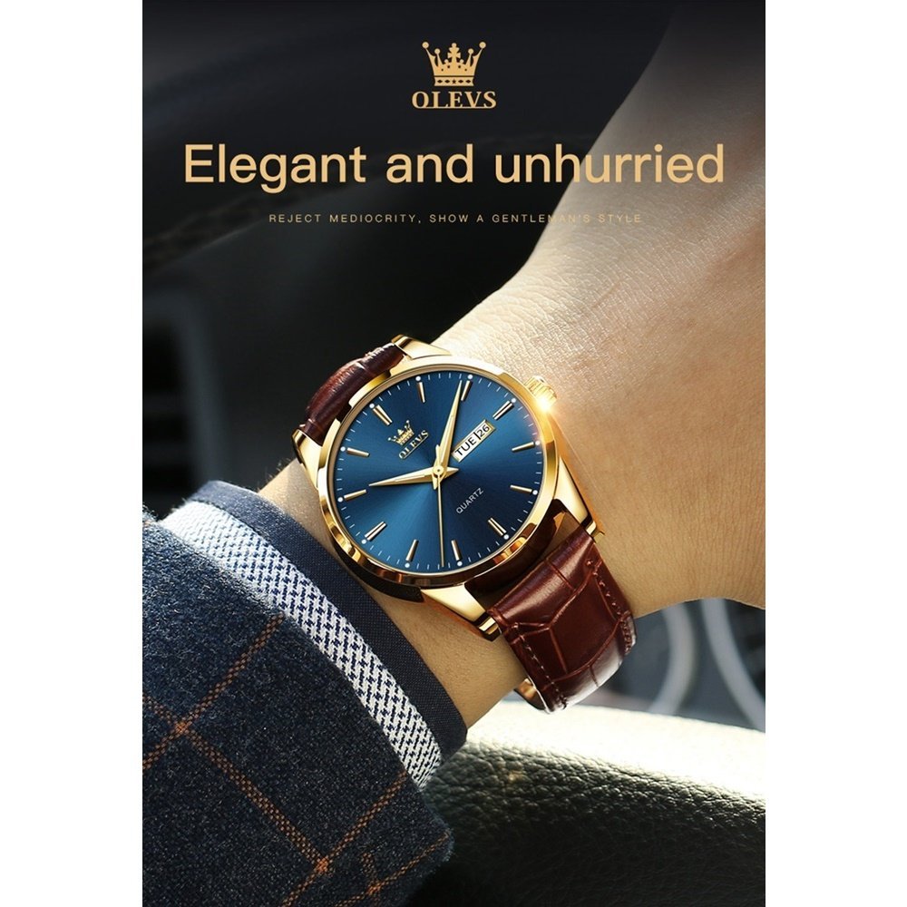 Relógio Olevs Classic Masculino Quartzo 6898 Dourado e Azul - 3