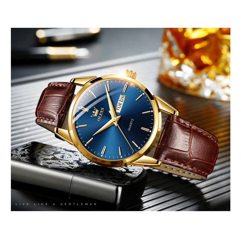 Relógio Olevs Classic Masculino Quartzo 6898 Dourado e Azul - 2