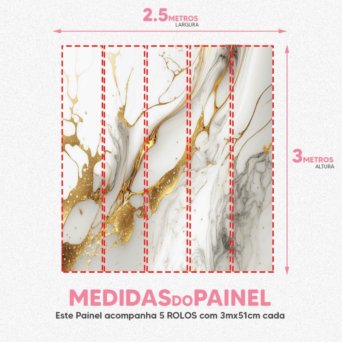 Papel de Parede Painel 3D Mármore Branco Fio Dourado 2,5M Revestimento Auto Colante Marmorizado - 4