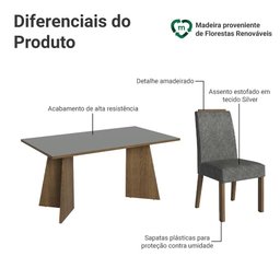 Conjunto Sala de Jantar Tampo de Madeira 6 Cadeiras Rustic/cinza/silver Soho Madesa - 4