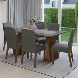 Conjunto Sala de Jantar Tampo de Madeira 6 Cadeiras Rustic/cinza/silver Soho Madesa - 1