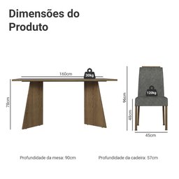 Conjunto Sala de Jantar Tampo de Madeira 6 Cadeiras Rustic/cinza/silver Soho Madesa - 3