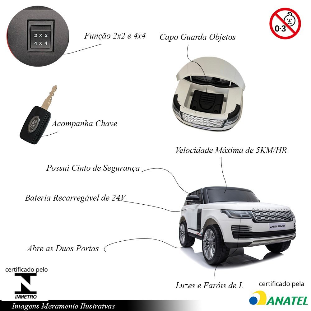 Carrinho Elétrico Infantil Motorizado Land Rover com Controle 12v Banco de Couro Mp5 G31 - Gran Belo - 4