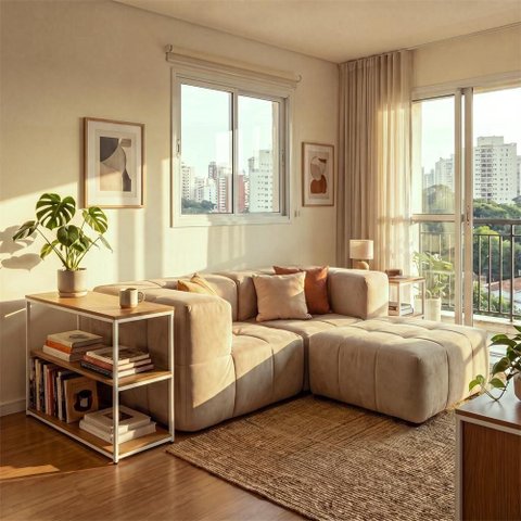 Sofá Sync Modular 2 Lugares com Apoio de Pés 258cm Boucle Capuccino Kappesberg