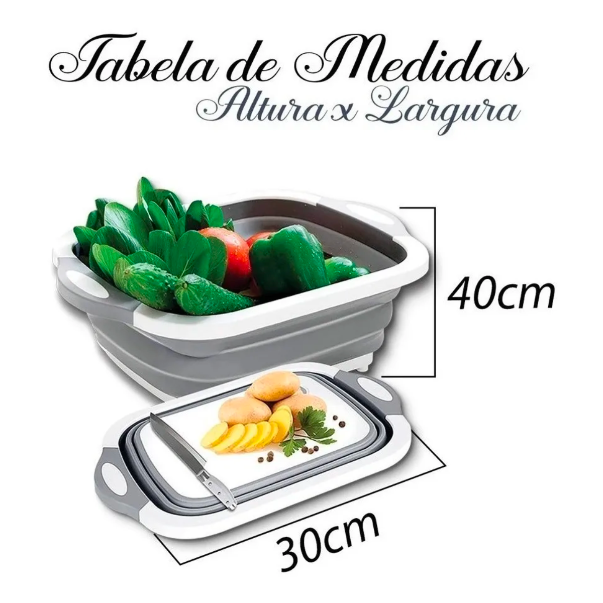 Tábua Escorredor Em Silicone Retrátil 3 Em 1 Corte Bacia Multifuncional Cesto Cozinha Louça Bandeja  - 10