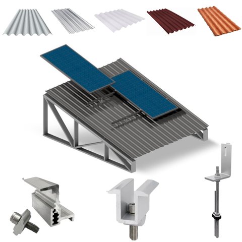 Kit Estrutura Suporte Fixador Linha C P/ 2 Placas Solar Alumínio Inox Telha Fibro Ondulada Viga Metá