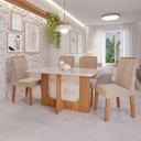 Ver imagem 1 de Sala de Jantar 4 Lugares Tampo de Vidro 130 cm Amelia Cinamomo/Bege - Panorama Móveis