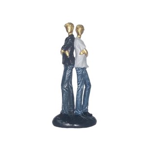 Estatueta Decorativa Dupla de Irmãos em Gesso Colorida