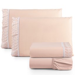 Jogo de Lençol Cama Casal 4 Peças 100% Algodão Percal 180 fios Com Leze:Salmão - 1 Jogo de Lençol Cama Casal 4 Peças 100% Algodão Percal 180 fios Com Leze:Salmão - 1