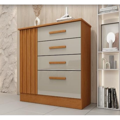 Cômoda Guarani Porta Ripada Tcil Móveis - Cinamomo/off White