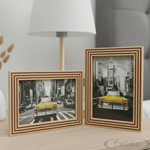 Porta Retrato Duplo 10x15 Moldura Ripado Marrom Averm. Bege