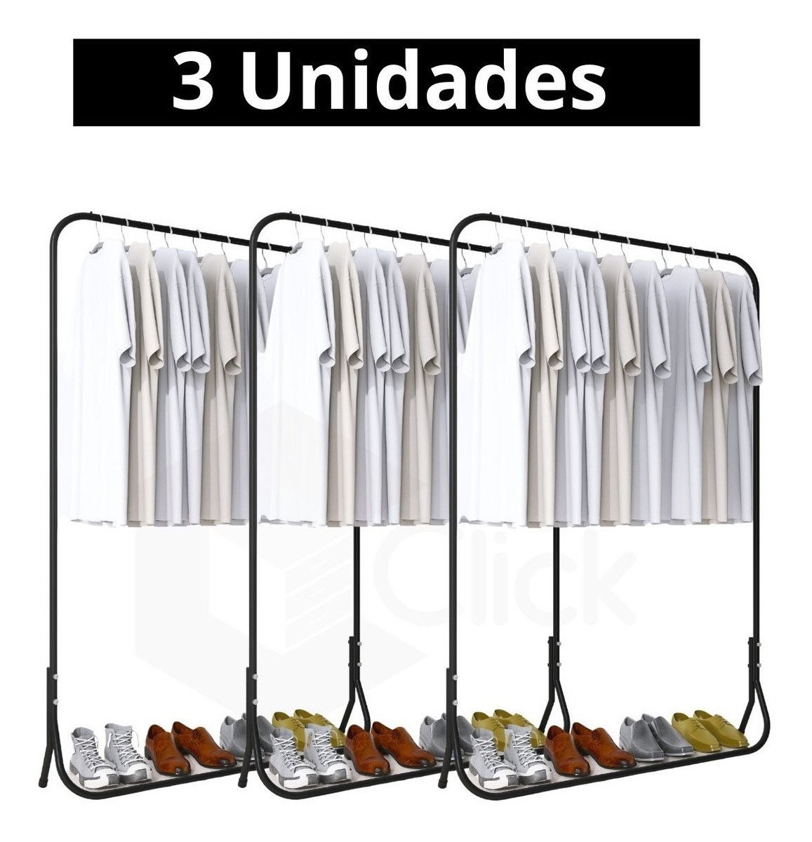 3 Cabideiro De Ferro Para Apoio Resistente Nova Decor Arara para roupas - 2