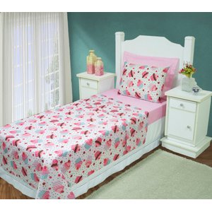 lençol jogo de cama infantil quarto solteiro 3 peças - cupcake