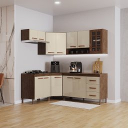 Cozinha Modulada Completa Fidelitá Lisboa 6 Peças 340cm 12 Portas 3 Gavetas com Tampo - 1