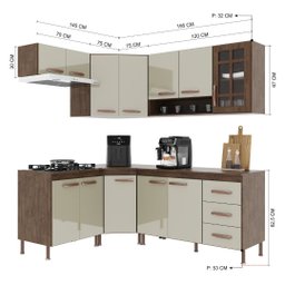 Cozinha Modulada Completa Fidelitá Lisboa 6 Peças 340cm 12 Portas 3 Gavetas com Tampo - 4