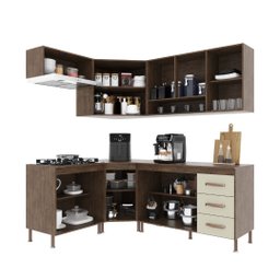 Cozinha Modulada Completa Fidelitá Lisboa 6 Peças 340cm 12 Portas 3 Gavetas com Tampo - 2