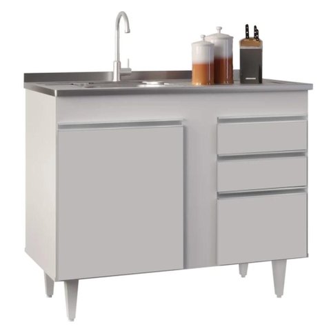 Balcão Gabinete 100cm sem Tampo 2 Portas 2 Gavetas Luziania Branco - Lumil Móveis