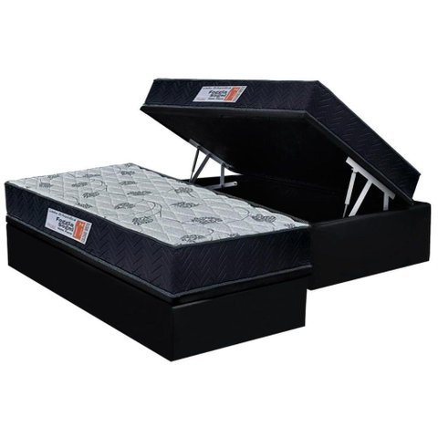Cama Box Baú Solteiro: Colchão Ortopédico Orthoflex Foggia Sogni Unic Face + Base CRC Suede Black