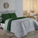 Ver imagem 1 de Kit Edredom Dupla Face + Jogo de Lençol Casal Nobre 7 Peças Malha 100% Algodão - Cinza / Verde-