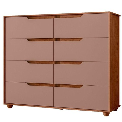 Cômoda Doble 8 Gavetas MDF-MDP com Puxador Cava Nogueira-Capuccino Albatroz Móveis