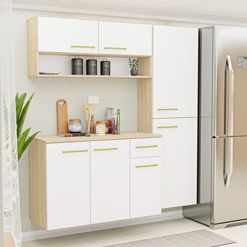 Cozinha Completa Modulada Suspensa com Armário Aéreo e Balcão Aura Branco/Dubai
