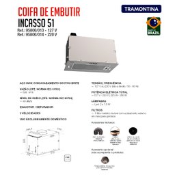 Coifa de embutir Tramontina Incasso em aço inox 51 cm 220 V - 5