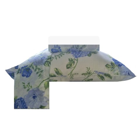 Jogo De Cama Casal 4 Peças Microfibra:Flores Azuis