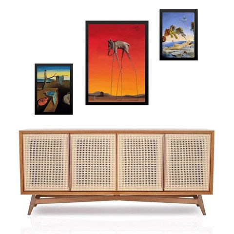 Set 3 Quadros Obras Salvador Dalí:moldura Preta