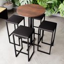 Ver imagem 1 de Conjunto Mesa Alta Bar Bistrô Redonda Imbuia 4 Bancos Estofado Don Castro Decor