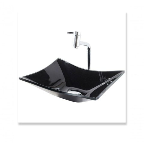 Cuba Preto De Vidro Cq39Cm +Torneira Link +Válvula Click