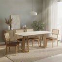 Ver imagem 1 de Mesa Jantar 180cm C/ 4 Cadeiras Estofadas para Sala 100% Mdf Cor:off White com Freijó e Veludo Slim